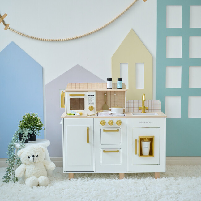 Teamson Kids Little Chef Hampton Wooden Play Kitchen with 17 Accessories, White - Play Kitchens - 2