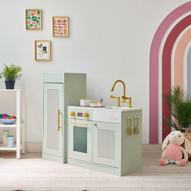 Teamson Kids Little Chef Chester Wooden Play Kitchen with 12 Accessories, Green - Play Kitchens - 2