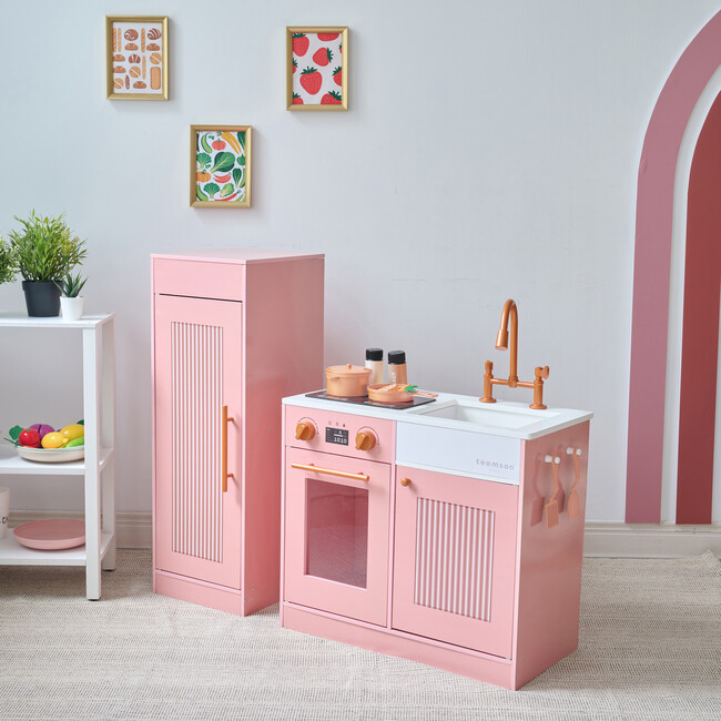 Teamson Kids Little Chef Chester Wooden Play Kitchen with 12 Accessories, Peach - Play Kitchens - 2