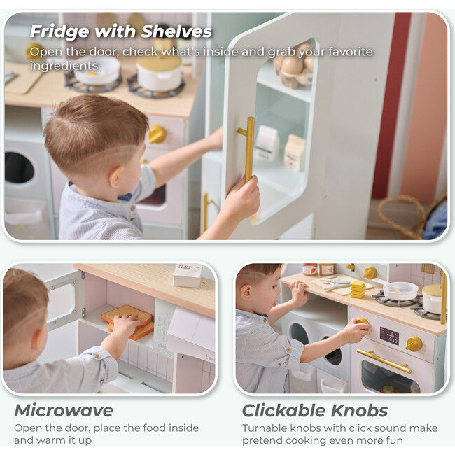 Teamson Kids Little Chef Savannah 3-Pcs Wooden Play Kitchen with 21 Accessories, Green - Play Kitchens - 7