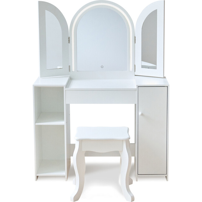 Teamson Kids Deluxe Glow Wooden Vanity Desk with LED Lights & Cork Panels, White