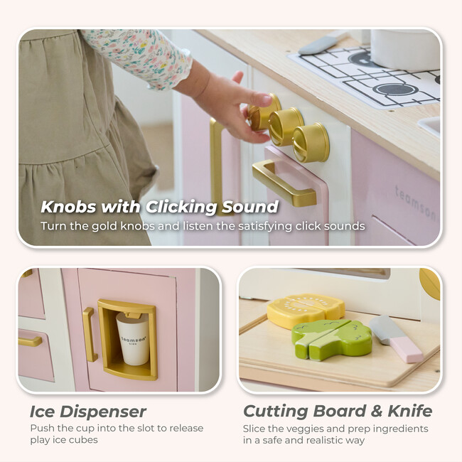Teamson Kids Little Chef Hampton Wooden Play Kitchen with 17 Accessories, Pink - Play Kitchens - 3