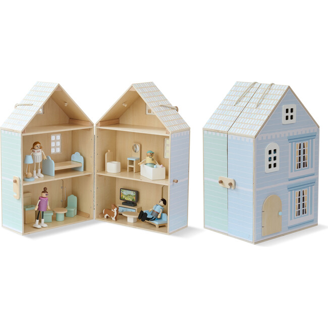 Olivia's Little World  The Lovely Townhouse Wooden Carry-On Dollhouse with 18 Accessories