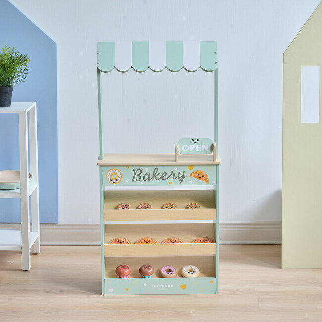 Teamson Kids Jolly Pals Wooden Bakery Stand with 12 Pastry Pieces - Play Kitchens - 2