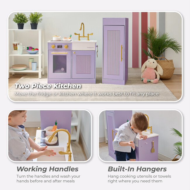 Teamson Kids Little Chef Chester Wooden Play Kitchen with 12 Accessories, Purple - Play Kitchens - 3