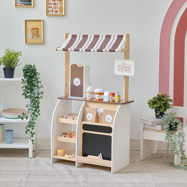 Teamson Kids Espresso Treats Wooden Coffee Stand with 29 Pcs Accessories - Play Kitchens - 2