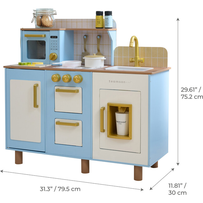 Teamson Kids Little Chef Hampton Wooden Play Kitchen with 17 Accessories, Blue - Play Kitchens - 4