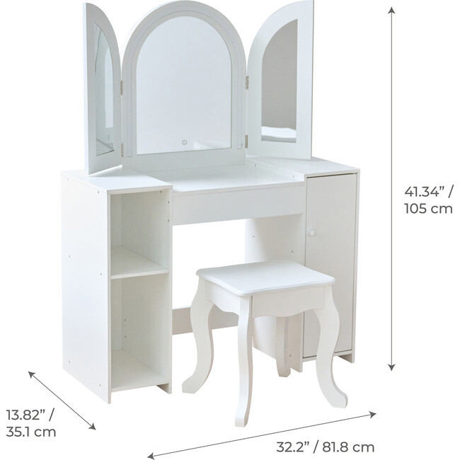 Teamson Kids Deluxe Glow Wooden Vanity Desk with LED Lights & Cork Panels, White - Play Vanities - 4