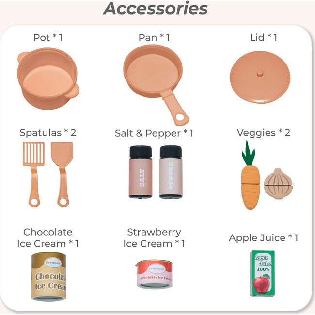 Teamson Kids Little Chef Chester Wooden Play Kitchen with 12 Accessories, Peach - Play Kitchens - 6