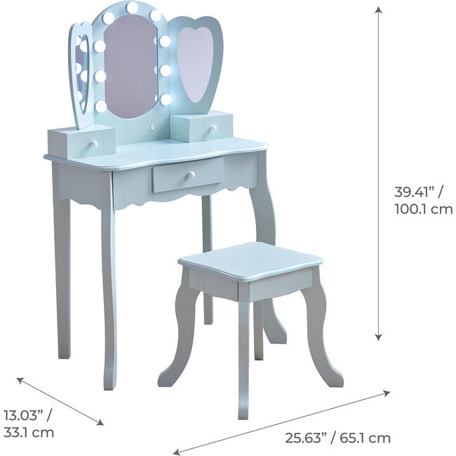 Teamson Kids Heart Glow Wooden Vanity Set with LED Lights Mirror & Stool - Play Vanities - 4