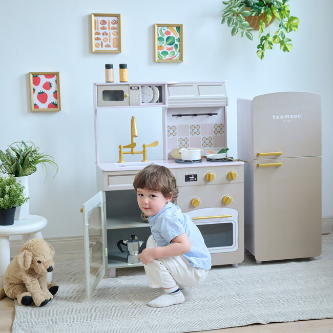 Teamson Kids Little Chef Hampton 2-Pcs Wooden Play Kitchen with 17 Accessories, Green - Play Kitchens - 7