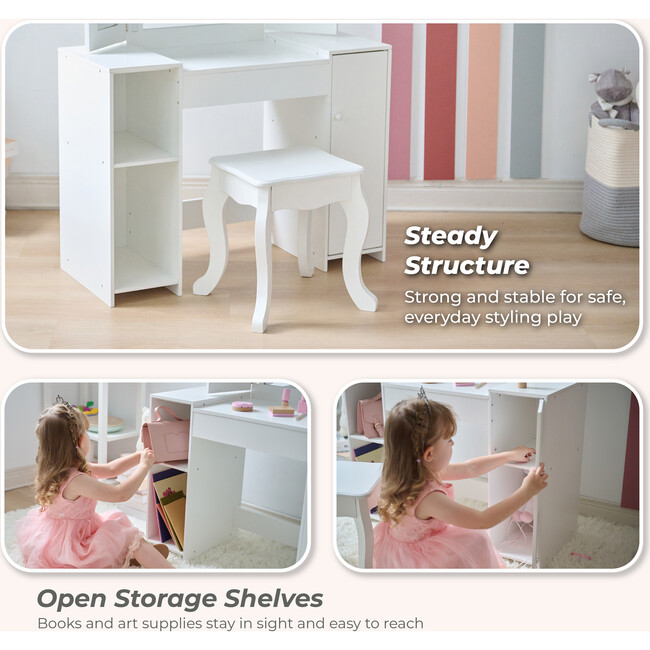Teamson Kids Deluxe Glow Wooden Vanity Desk with LED Lights & Cork Panels, White - Play Vanities - 5