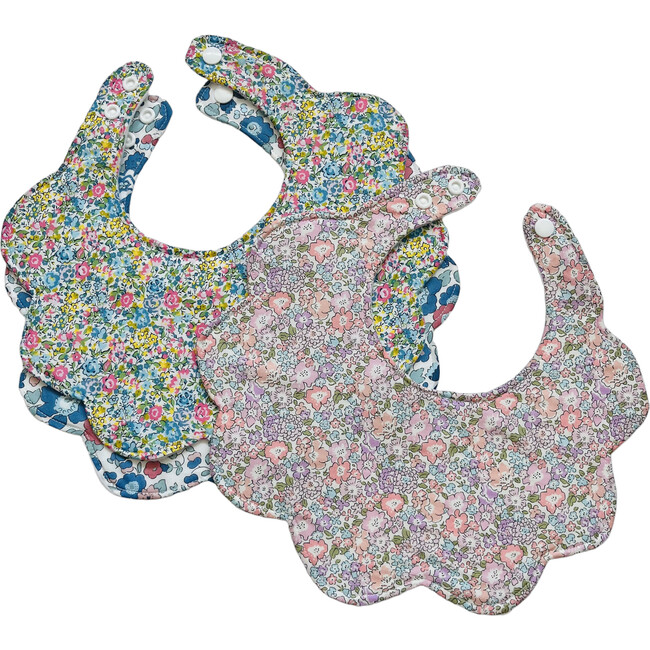 Liberty of London Scallop Baby Dribble Bib, Pack of 3, Floral Fabric