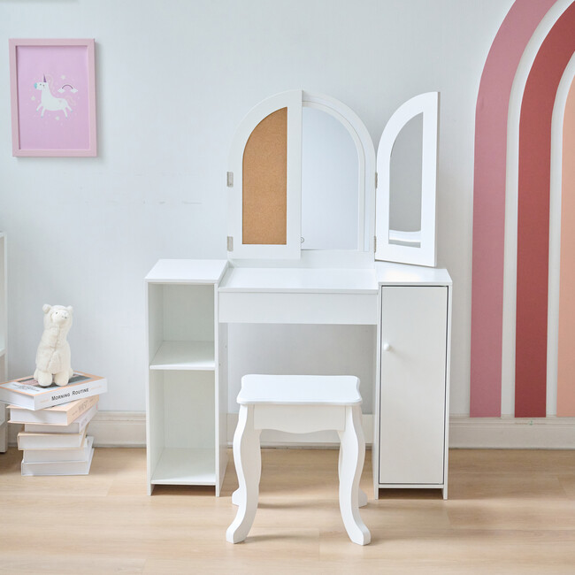 Teamson Kids Deluxe Glow Wooden Vanity Desk with LED Lights & Cork Panels, White - Play Vanities - 6
