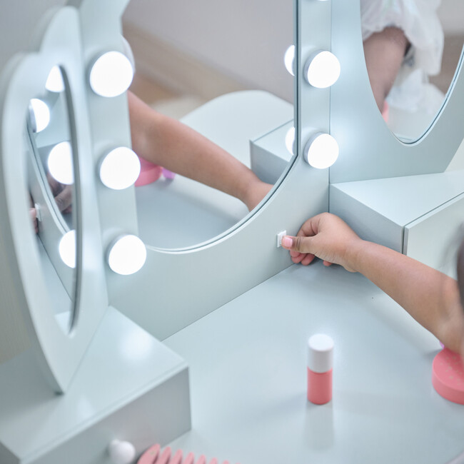 Teamson Kids Heart Glow Wooden Vanity Set with LED Lights Mirror & Stool - Play Vanities - 6