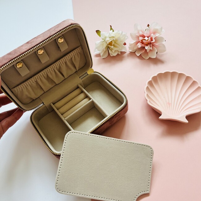 Liberty of London Personalised Velvet Travel Jewellery Case, Blush - Jewelry Boxes - 2