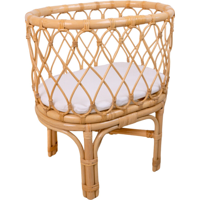 Olivia Handcrafted Rattan Doll Bassinet with Toy Mattress