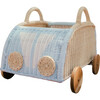 Archie Handcrafted Rattan Storage Wagon with Solid Wood Wheels, Pastel Blue & White - Storage Baskets - 1 - thumbnail