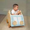 Archie Handcrafted Rattan Storage Wagon with Solid Wood Wheels, Pastel Blue & White - Storage Baskets - 3