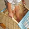 Archie Handcrafted Rattan Storage Wagon with Solid Wood Wheels, Pastel Blue & White - Storage Baskets - 5