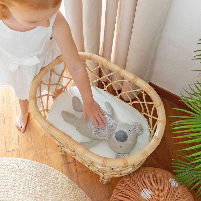 Olivia Handcrafted Rattan Doll Bassinet with Toy Mattress - Doll Accessories - 4