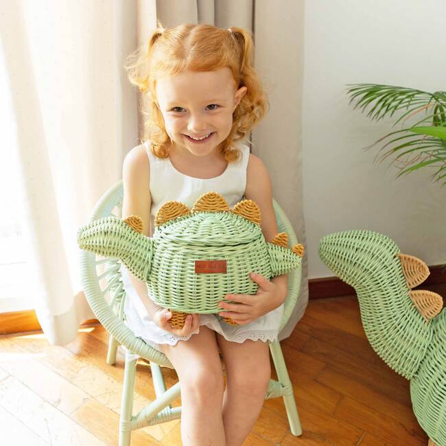 Dinosaur Handcrafted Rattan Decor Basket - Small, Green Mint - Storage Baskets - 2