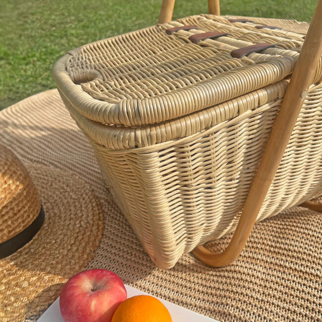 Aurelie Picnic Basket Handcrafted Rattan with vegan leather details - Storage Baskets - 4