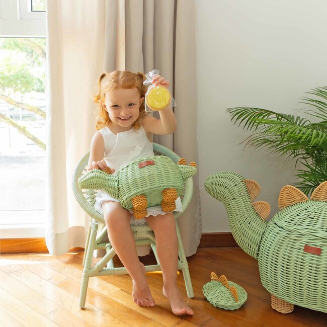 Dinosaur Handcrafted Rattan Decor Basket - Small, Green Mint - Storage Baskets - 3