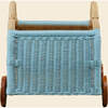 Archie Handcrafted Rattan Storage Wagon with Solid Wood Wheels, Pastel Blue & White - Storage Baskets - 9