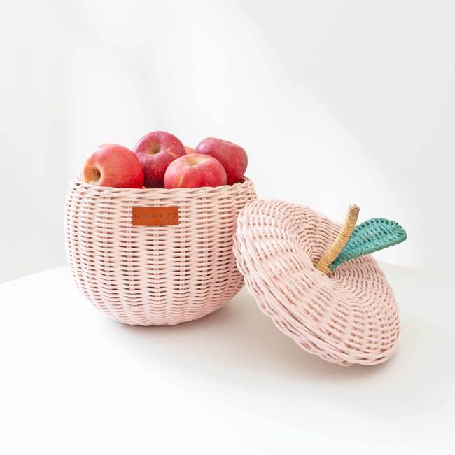 Apple Handcrafted Rattan Decor Basket - Small, Soft Pink - Storage Baskets - 3
