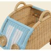Archie Handcrafted Rattan Storage Wagon with Solid Wood Wheels, Pastel Blue & White - Storage Baskets - 10