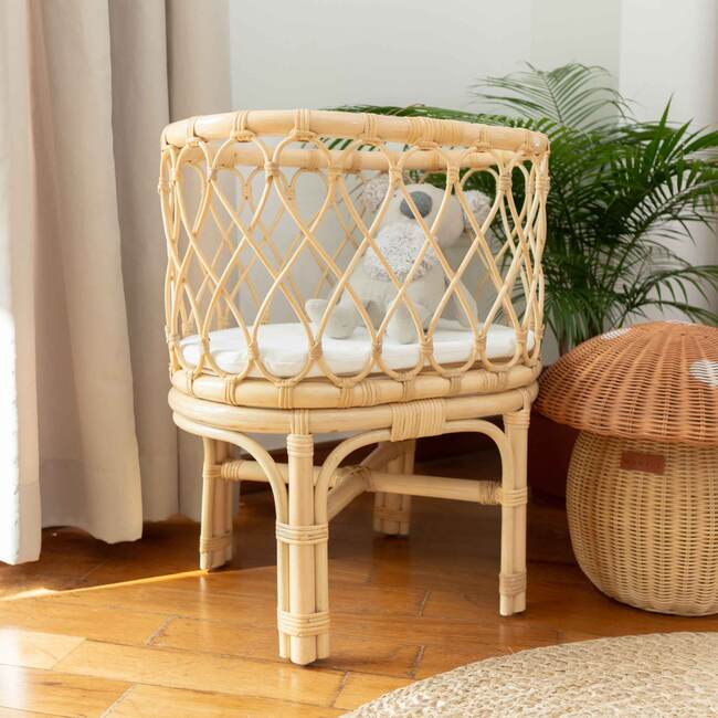 Olivia Handcrafted Rattan Doll Bassinet with Toy Mattress - Doll Accessories - 6