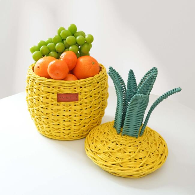 Pineapple Handcrafted Rattan Decor Basket - Small, Yellow - Storage Baskets - 3