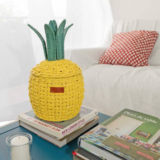 Pineapple Handcrafted Rattan Decor Basket - Small, Yellow - Storage Baskets - 4