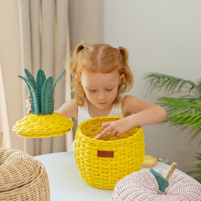 Pineapple Handcrafted Rattan Decor Basket - Small, Yellow - Storage Baskets - 6