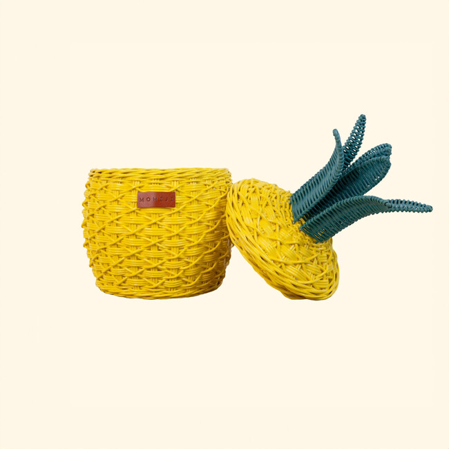 Pineapple Handcrafted Rattan Decor Basket - Small, Yellow - Storage Baskets - 8