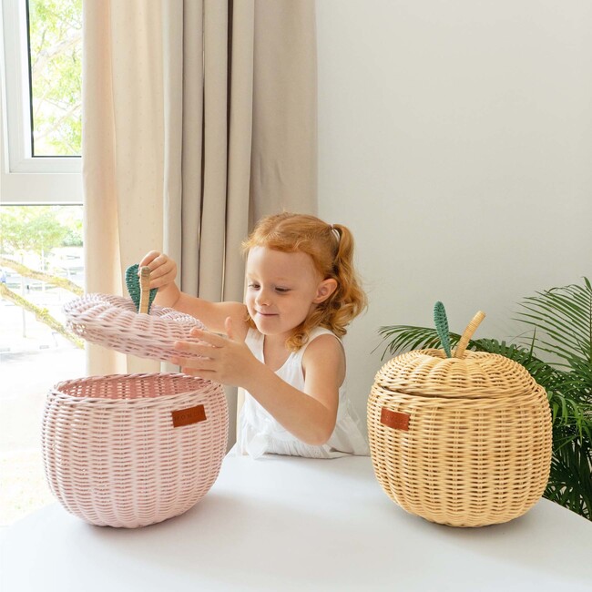 Apple Handcrafted Rattan Decor Basket - Small, Soft Pink - Storage Baskets - 6