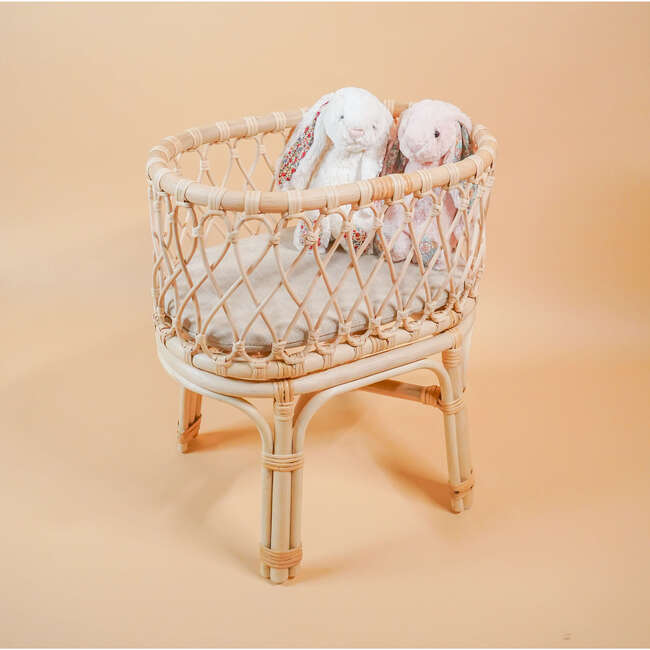 Olivia Handcrafted Rattan Doll Bassinet with Toy Mattress - Doll Accessories - 8