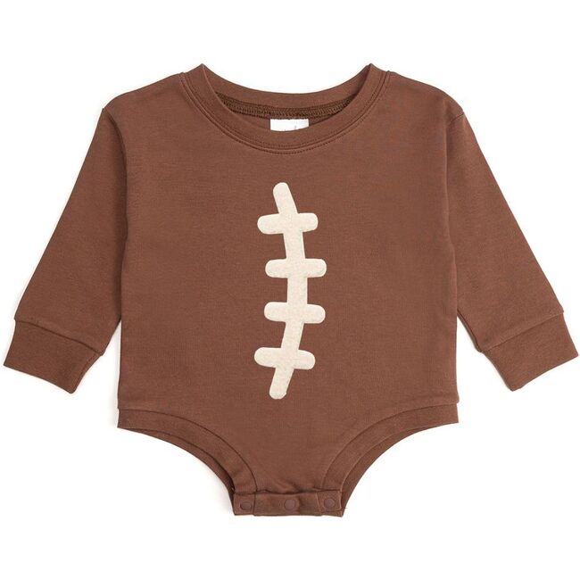 Football Lace Patch Long Sleeve Romper, Mocha