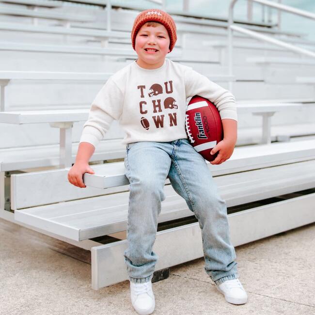 Football Lace Patch Beanie, Mocha - Hats - 2