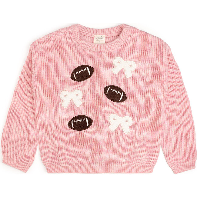 Football Bows Patch Knit Sweater, Pink