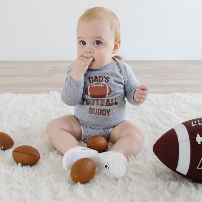 Dad's Football Buddy Long Sleeve Bodysuit, Grey - Onesies - 2