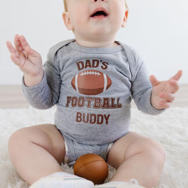 Dad's Football Buddy Long Sleeve Bodysuit, Grey - Onesies - 3