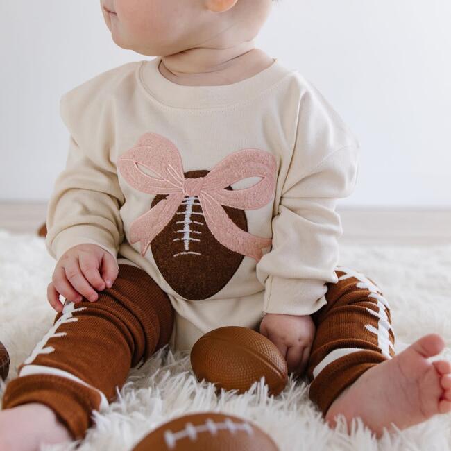 Coquette Football Patch Long Sleeve Romper, Natural - Rompers - 3