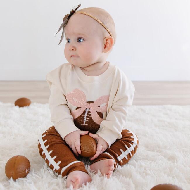 Coquette Football Patch Long Sleeve Romper, Natural - Rompers - 4