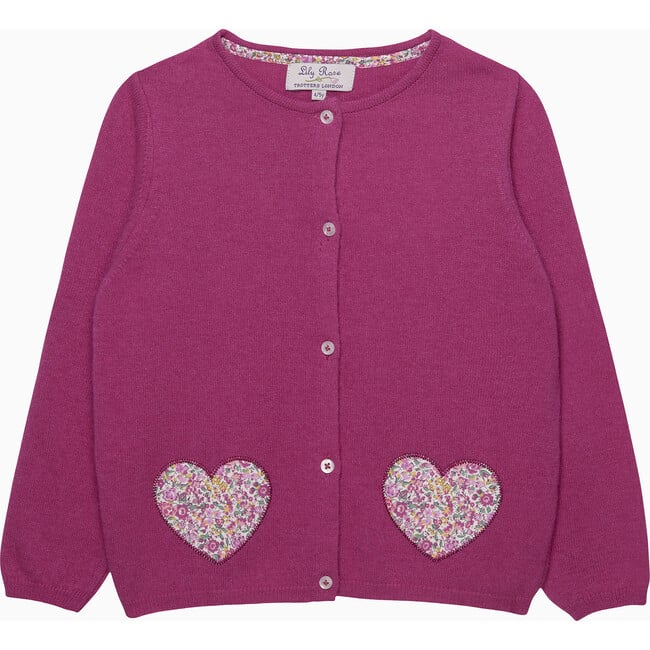 Kids Emma & Georgina Heart Cardigan, Pink/Bright Pink