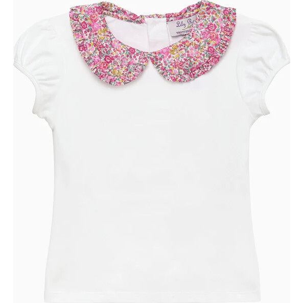 Emma & Georgina Pie Crust Jersey Top, White/Bright Pink