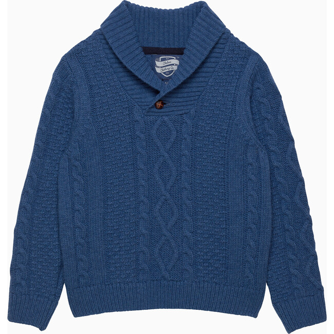Finn Shawl Collar Jumper, Denim Blue Marl