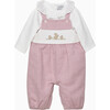 Bunny Smocked Dungaree Set, Pale Pink Herringbone - Rompers - 1 - thumbnail