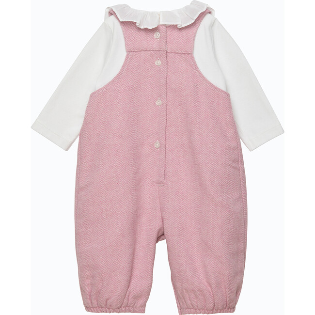 Bunny Smocked Dungaree Set, Pale Pink Herringbone - Rompers - 2